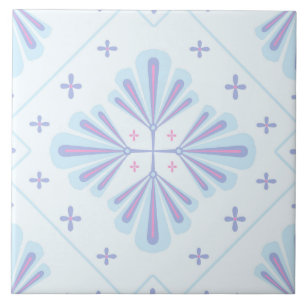 Azulejo De Cerâmica Padrão Floral Geométrico Azul Pastel