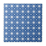 Azulejo De Cerâmica Padrão floral geométrico branco azul<br><div class="desc">azulejo de cerâmica de padrão floral geométrico branco azul</div>