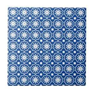 Azulejo De Cerâmica Padrão floral geométrico branco azul