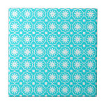 Azulejo De Cerâmica Padrão floral geométrico moderno azul-aqua branco<br><div class="desc">azulejo de cerâmica de padrão floral geométrico,  azul-aqua,  branco</div>