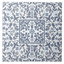 Azulejo De Cerâmica Padrão Floral Gráfico do Rico Azul