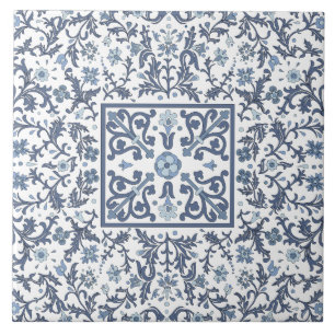 Azulejo De Cerâmica Padrão Floral Gráfico do Rico Azul
