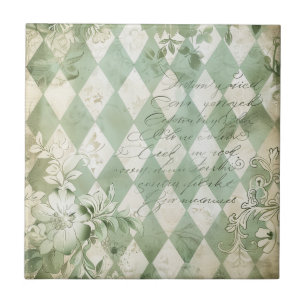 Azulejo De Cerâmica Padrão Floral Harlequim Verde Vintage em Letra Man