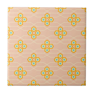 Azulejo De Cerâmica Padrão floral hexagonal de fundo de pêssego