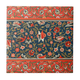 Azulejo De Cerâmica Padrão Floral Indo-Persa Boêmio Vintage Vermelho