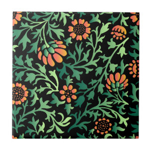 Azulejo De Cerâmica Padrão Floral Intricado com Folhas Verdes