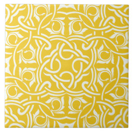Azulejo De Cerâmica Padrão floral intrincado elegante amarelo e branco