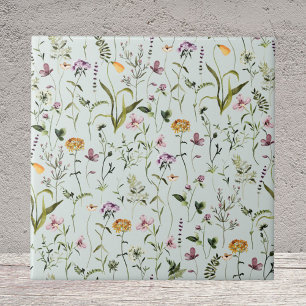 Azulejo De Cerâmica Padrão Floral Jardim de Flores Silvestres Aquarela