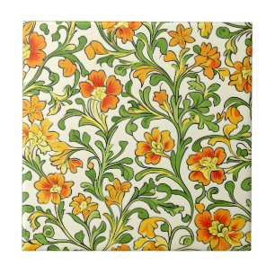 Azulejo De Cerâmica padrão floral laranja e amarelo Art Nouveau