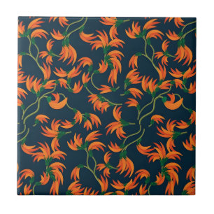 Azulejo De Cerâmica Padrão Floral Laranja Fluido