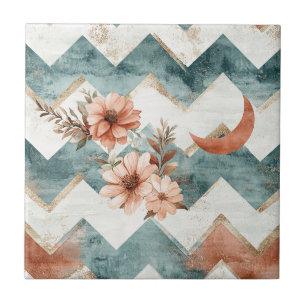 Azulejo De Cerâmica Padrão Floral Lua Rústica Chevron