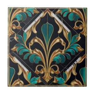 Azulejo De Cerâmica Padrão Floral Marmoreado em Art Déco de Malaquita