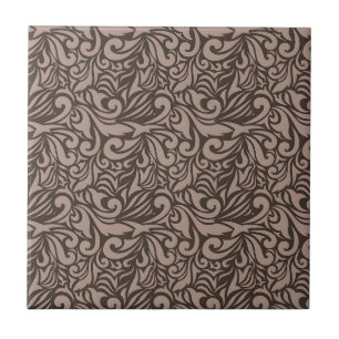 Azulejo De Cerâmica Padrão Floral Marrom Elegante sobre Fundo Rosa Cla