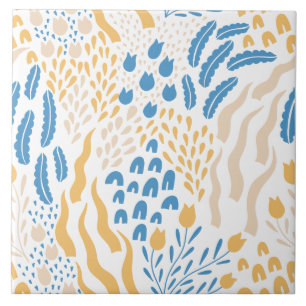 Azulejo De Cerâmica Padrão Floral Mediterrâneo Laranja Azul Rosa Fofo