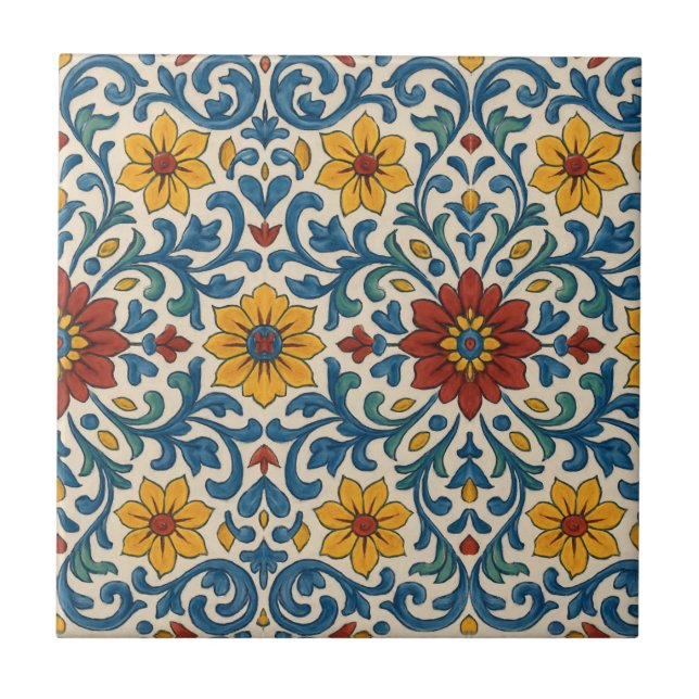 Azulejo De Cerâmica Padrão Floral mediterrânico espanhol português (Frente)