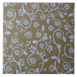 Azulejo De Cerâmica padrão floral moderno azul e marrom