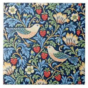 Azulejo De Cerâmica Padrão Floral, Morango e Pássaro Vintage