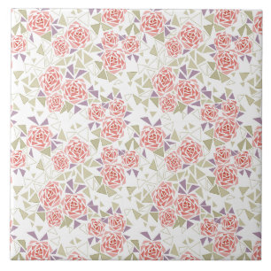 Azulejo De Cerâmica padrão floral mosaico bege oliva retrô