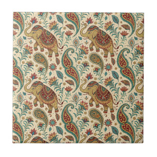 Azulejo De Cerâmica Padrão Floral Paisley Tradicional de Elefante Indi