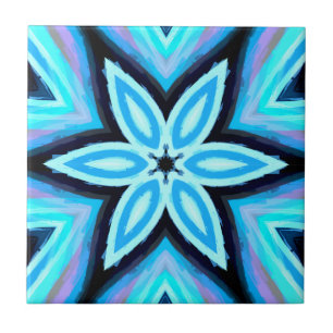 Azulejo De Cerâmica Padrão Floral Pintado Azul