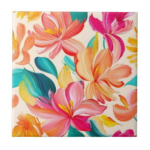 Azulejo De Cerâmica Padrão Floral Pintado Vibrante