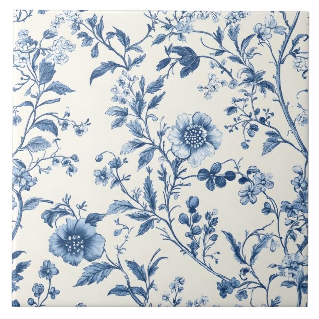 Azulejo De Cerâmica Padrão Floral Português Azul (Frente)