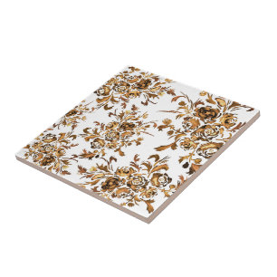 Azulejo De Cerâmica Padrão Floral Português Dourado