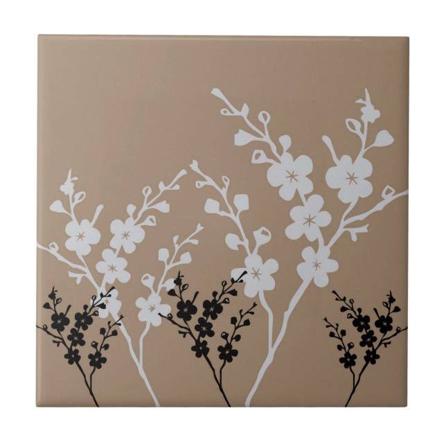 Azulejo De Cerâmica Padrão Floral Preto e Branco (Frente)