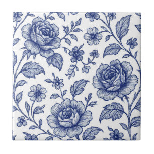 Azulejo De Cerâmica Padrão Floral Real de Rosas Azuis