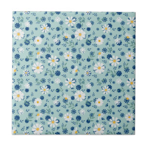 Azulejo De Cerâmica Padrão floral retrô com margaridas.