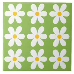 Azulejo De Cerâmica Padrão Floral Retro-Daisy Verde