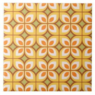 Azulejo De Cerâmica Padrão Floral Retro Moderno de Meados do Século