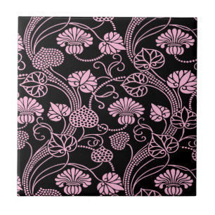 Azulejo De Cerâmica Padrão Floral Retroativo Rosa em Preto