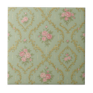 Azulejo De Cerâmica Padrão Floral Rococó Elegante em Pastéis Suaves