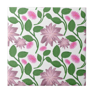 Azulejo De Cerâmica Padrão floral rosa com folhas verdes