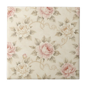 Azulejo De Cerâmica Padrão Floral Rosa Damasco Rosa Vintage
