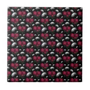 Azulejo De Cerâmica Padrão Floral Rosa e Branco Elegante