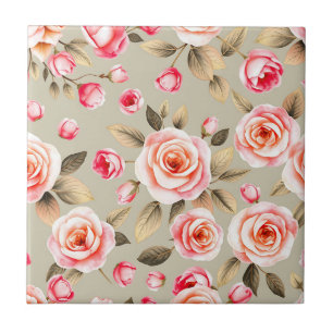 Azulejo De Cerâmica Padrão Floral Rosa Romântico