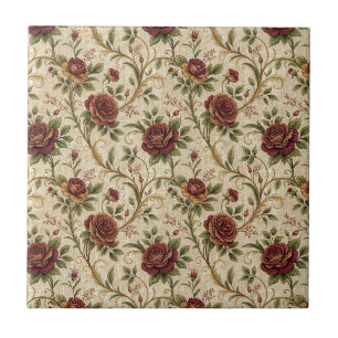 Azulejo De Cerâmica Padrão Floral Rosa Vintage - Arte de Design de Flo