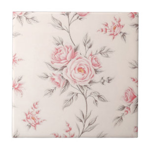 Azulejo De Cerâmica Padrão Floral Rosas Cor-de-Rosa Vintage