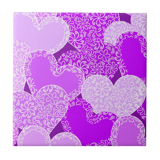 Azulejo De Cerâmica Padrão floral roxo (Frente)