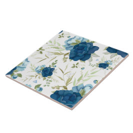 Azulejo De Cerâmica Padrão Floral Seamless de Aquarela Azul