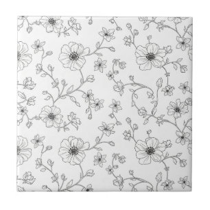 Azulejo De Cerâmica Padrão Floral Sem Costura de Arte de Linha Minimal
