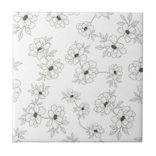 Azulejo De Cerâmica Padrão Floral Sem Costura de Arte de Linha Minimal