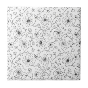 Azulejo De Cerâmica Padrão Floral Sem Costura de Arte de Linha Minimal