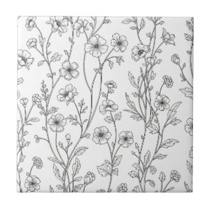 Azulejo De Cerâmica Padrão Floral Sem Costura de Arte de Linha Minimal