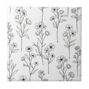 Azulejo De Cerâmica Padrão Floral Sem Costura de Arte de Linha Minimal