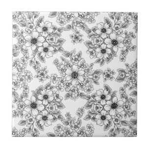 Azulejo De Cerâmica Padrão Floral Sem Costura de Arte de Linha Minimal