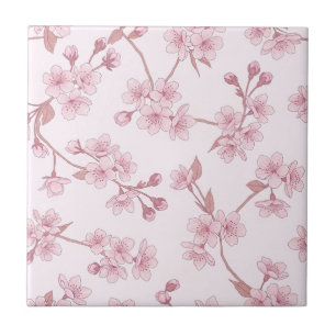 Azulejo De Cerâmica Padrão Floral Sem Costura de Flor de Cerejeira Ros