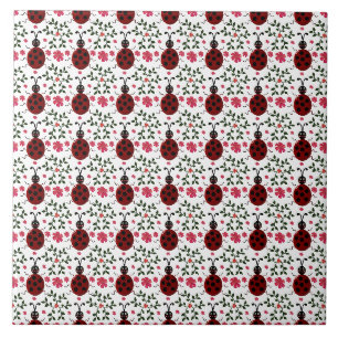 Azulejo De Cerâmica Padrão Floral Sem Costura de Joaninha Fofa  